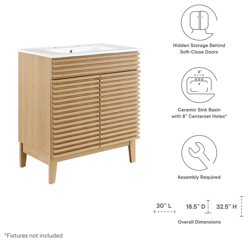 Render 30" Bathroom Vanity Cabinet, Oak White