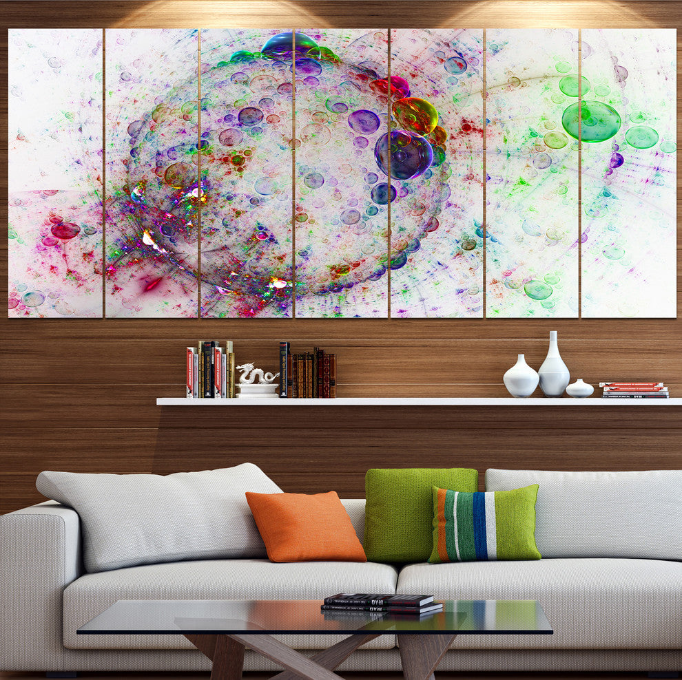 Colorful Spherical Planet Bubbles, Abstract Canvas Art Print, 83"x32", 7 Panels