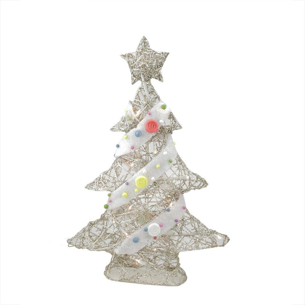 22" Pre-Lit Gold Rattan Candy Christmas Tree Decoration