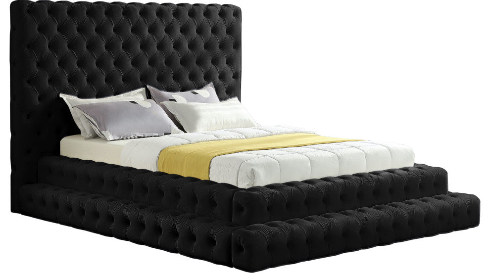 Revel Velvet Upholstered Bed, Black, Queen