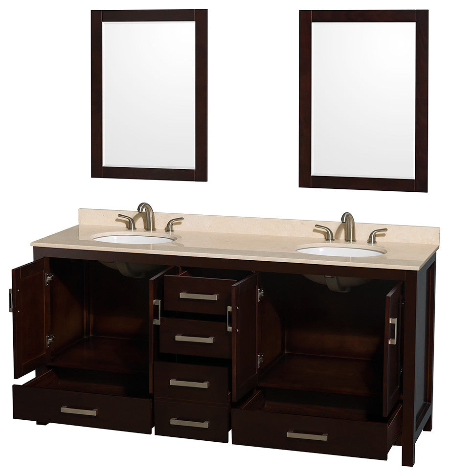 Wyndham WCS141472DESIVUNOM24 Espresso 72 Inch Double Bathroom Vanity