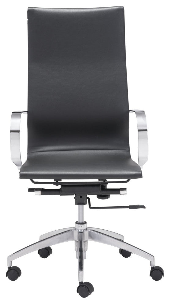 Computer Work High BackChair, Faux Vinyl Leather, Black, Silver, Home Office