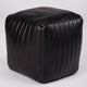 Poufs-Solid Handmade Goat Leather Pouf, Recycled Cotton Fill, Black, 14x14x14