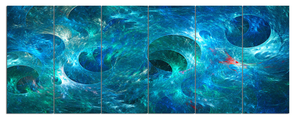 Blue Circles Fractal Texture, Abstract Canvas Art Print, 70"x28", 6 Panels