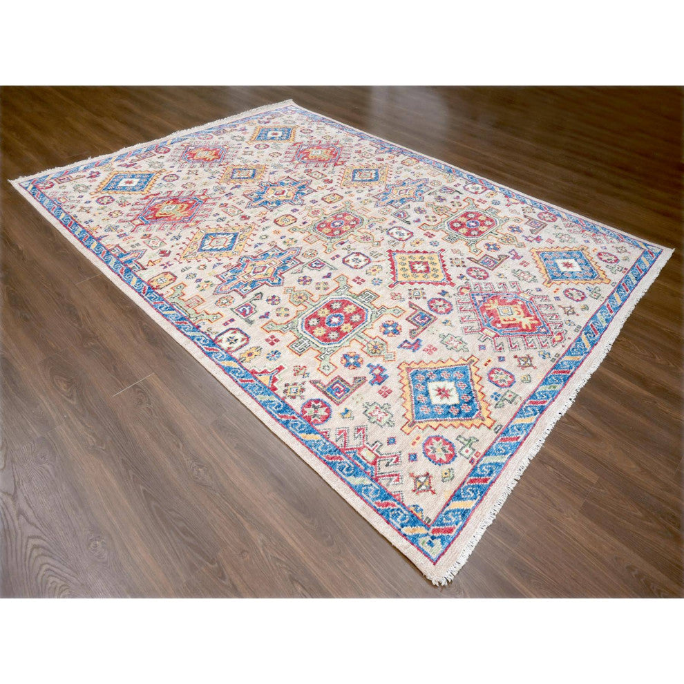 Buttery Brown Geometric Design Wool Hand Knotted Oriental Rug, 9'x11'10"