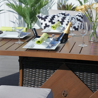 7-Piece Patio Wicker Sofa Set with Firepit & Ice Container Table, Brown