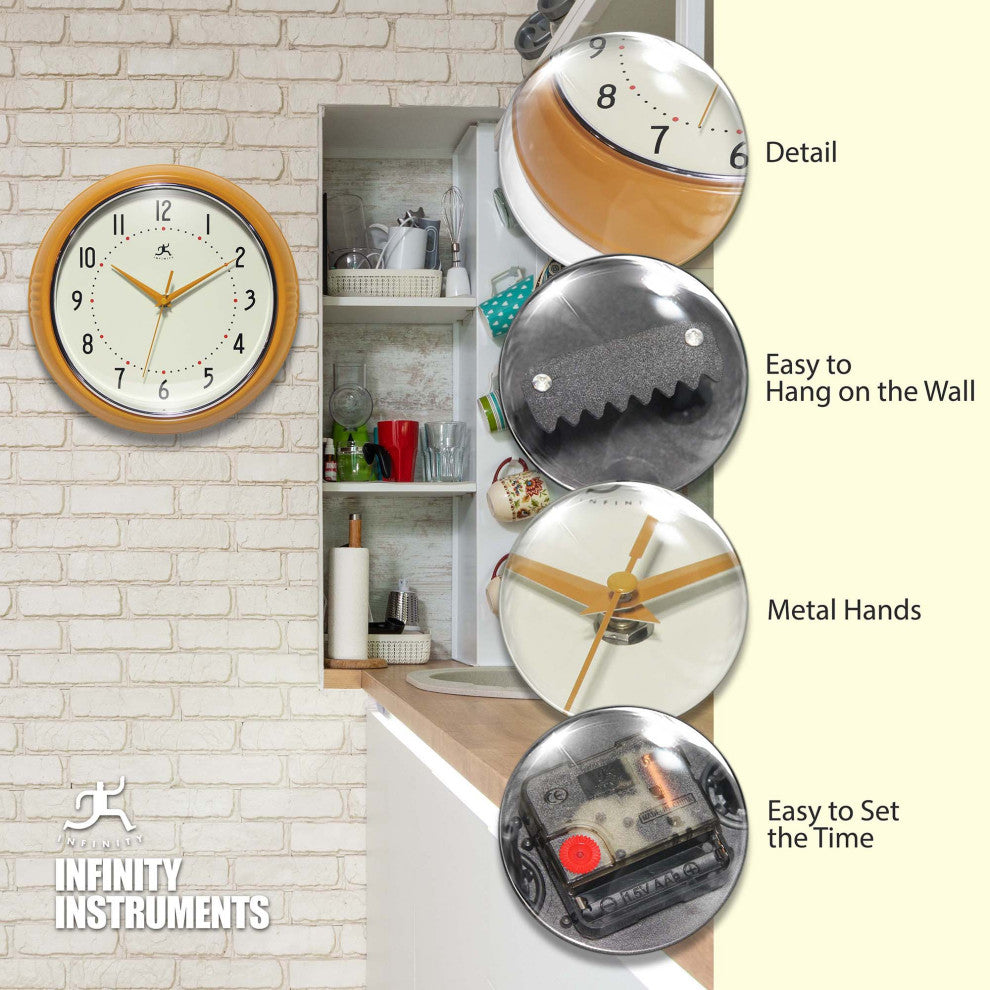 12 Inch Round Retro Wall Clock, Saffron