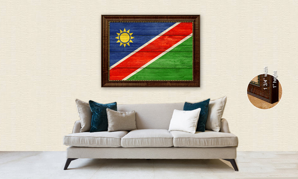Nauru Country Textured Flag Print With Brown Gold Frame, 19"X27"