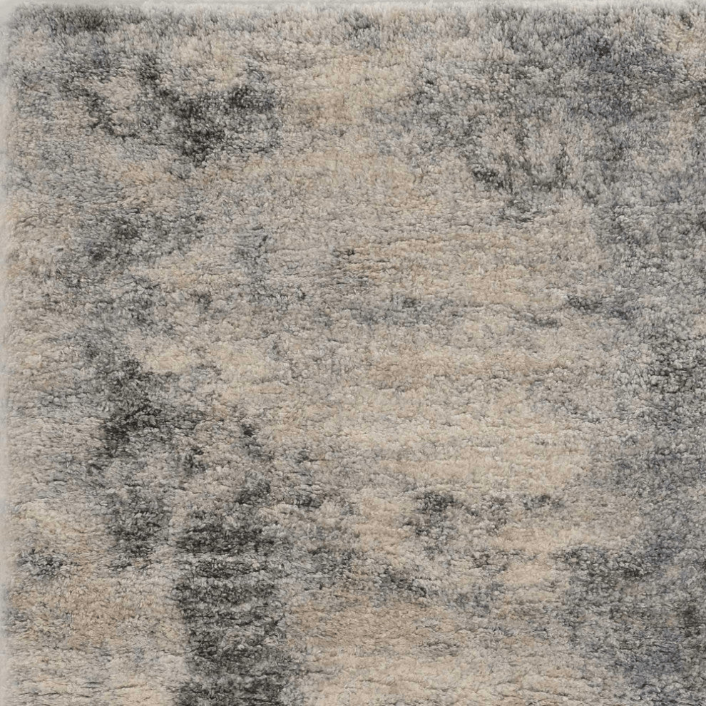 5'X8' Ivory Blue Machine Woven Abstract Indoor Area Rug