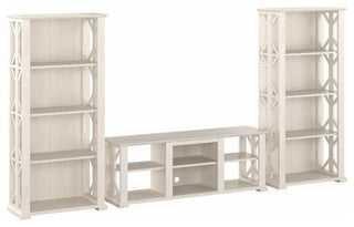 Homestead Farmhouse TV Stand with Bookcases in Linen White Oak - Engineered Wood