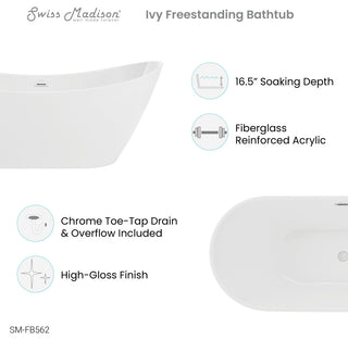 Ivy 60" Double Slipper Freestanding Bathtub