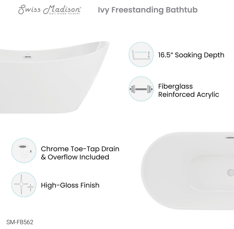 Ivy 60" Double Slipper Freestanding Bathtub