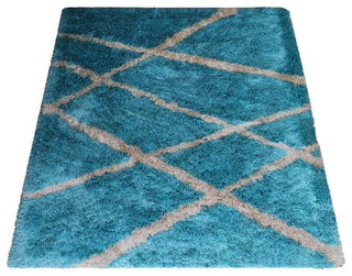 HAND TUFTED SHAG POLYESTER ECO-FRIENDLY AREA RUG,Turquoise White Color,Geometric