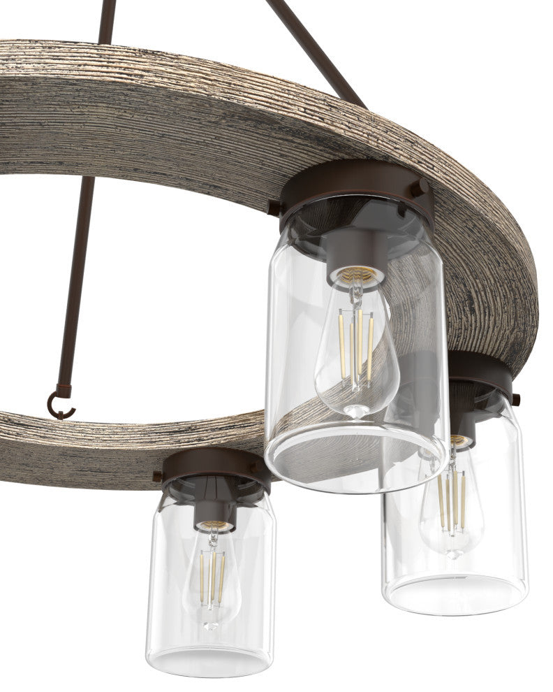 Hunter Devon Park Onyx Bengal and Barnwood 6-Light Chandelier Light Fixture