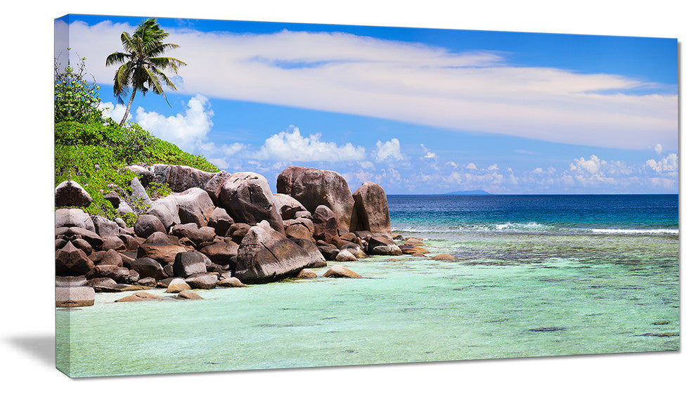 "Beautiful Seychelles Rocky Coast" Landscape Wall Art, 40"x20"