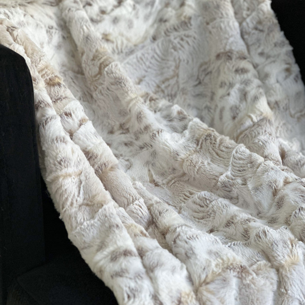 Plutus Taupe Lynx Faux Fur Luxury Throw Blanket, Throw 60"W x 96"L