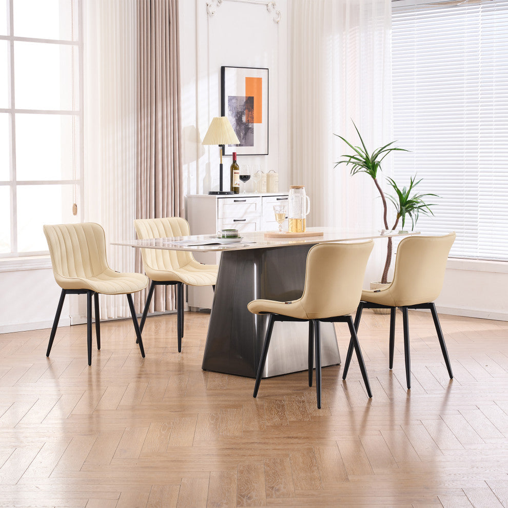 Younike Dining Chair Set of 2, Liner Pattern Faux Leather, Beige