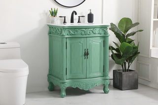 27" Single Bathroom Vanity, Antique Beige With ivory white engineered marble, Vintage Mint, Ivory White Engineered Marble Top