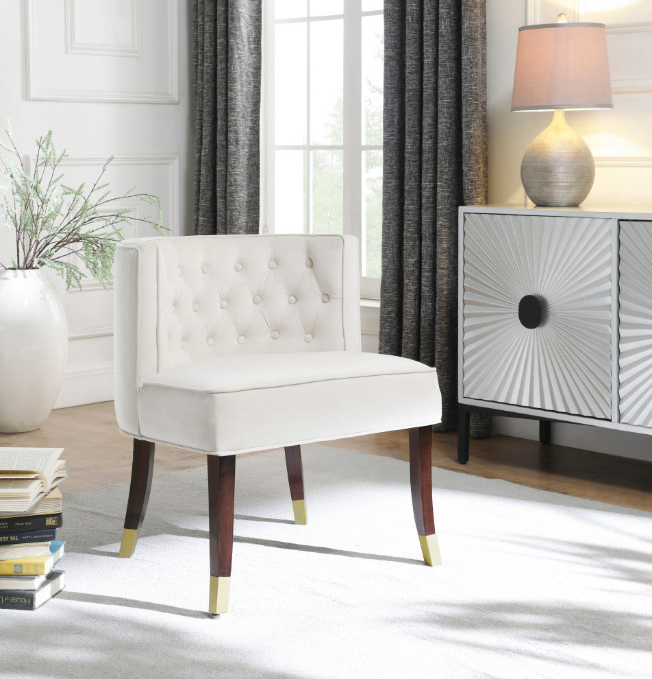 Perry Velvet Upholstered Dining Chair (Set of 2), Cream