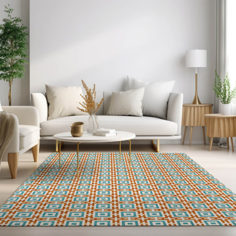 Indoor/Outdoor Marlo MO1 Orange Machine Washable 9' x 12' Rug