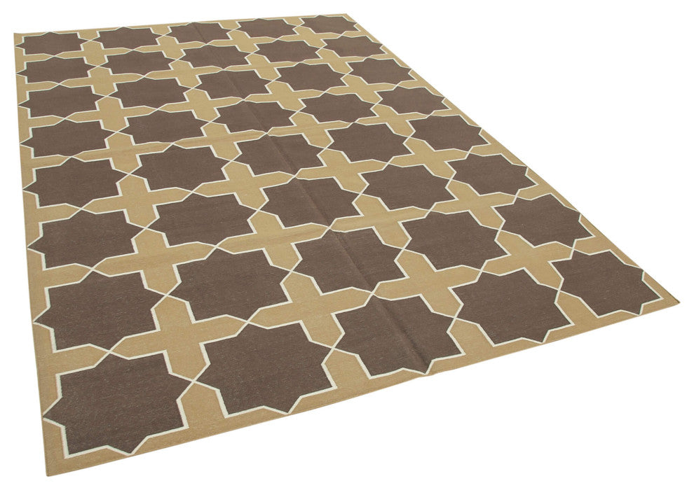 Rug N Carpet - Handmade Wool 6' 3'' x 9' 1'' Geometric Dhurrie Kilim Rug