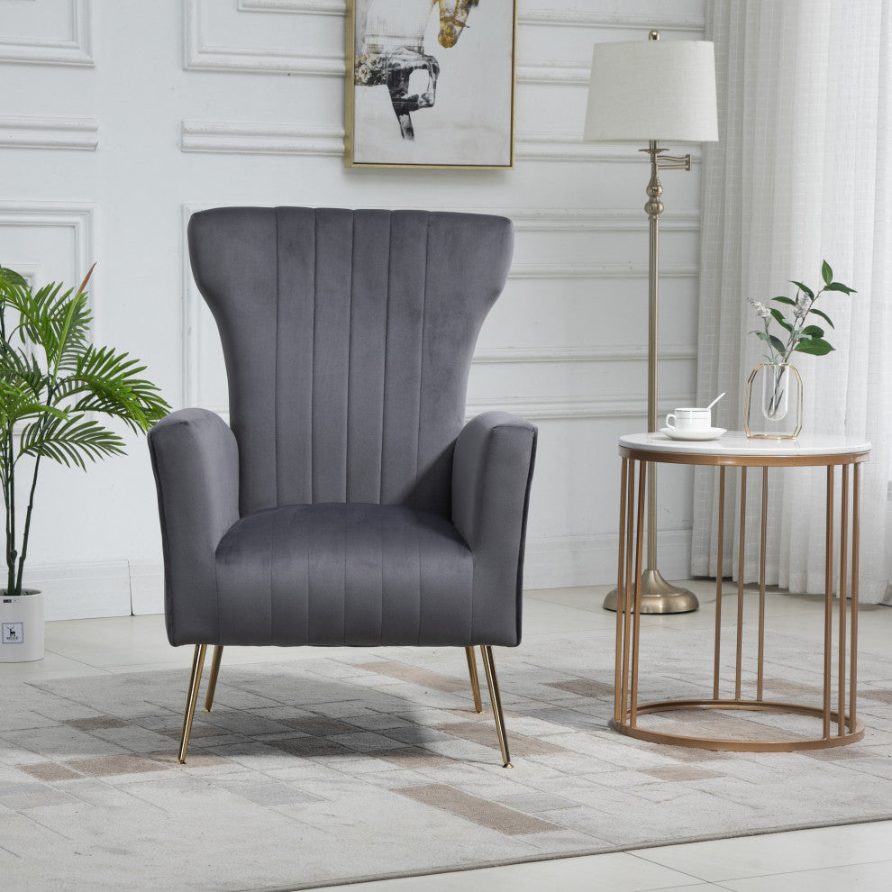 Cela Navy Blue Velvet Upholstered Wingback Chair With Gold legs