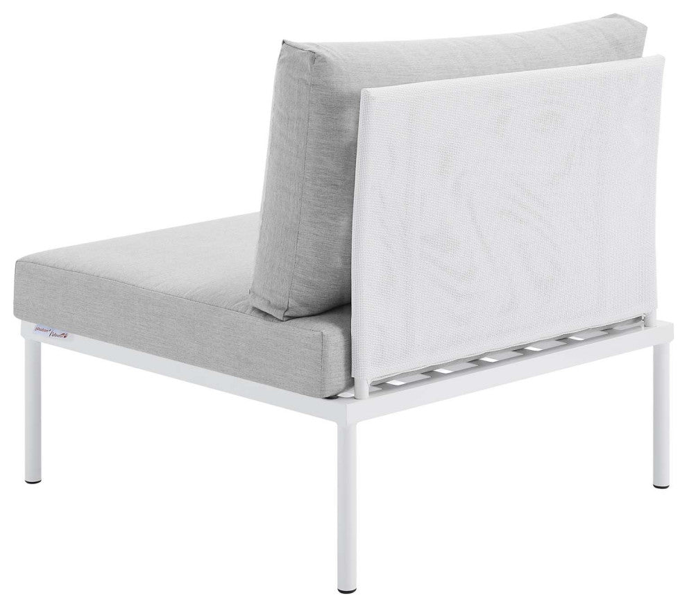 Sectional Sofa Chair Table Set, Sunbrella, Aluminum, White Gray, Outdoor
