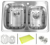 33" Topmount Drop-In Stainless Steel 60/40 Kitchen Sink Combo