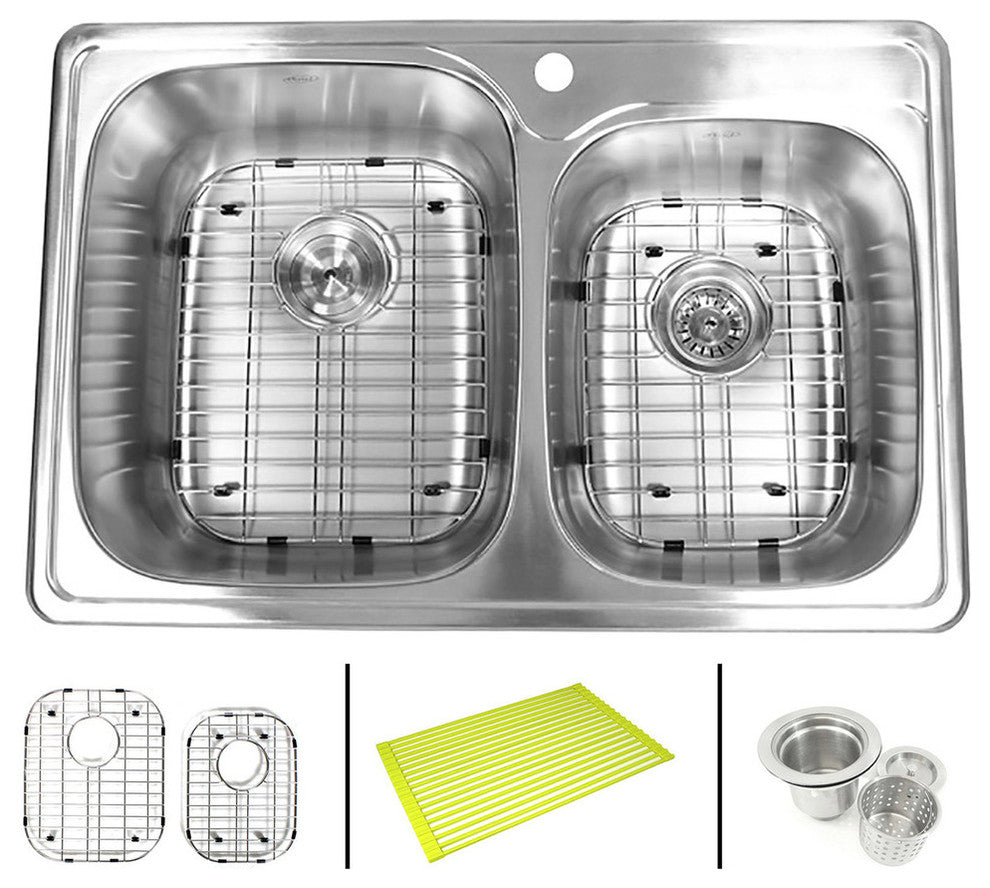 33" Topmount Drop-In Stainless Steel 60/40 Kitchen Sink Combo