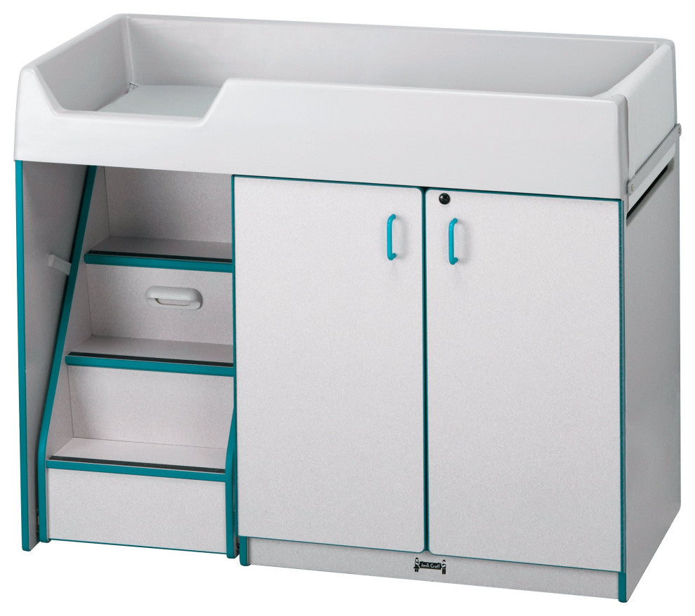 Rainbow Accents Diaper Changer with Stairs - Left - Teal