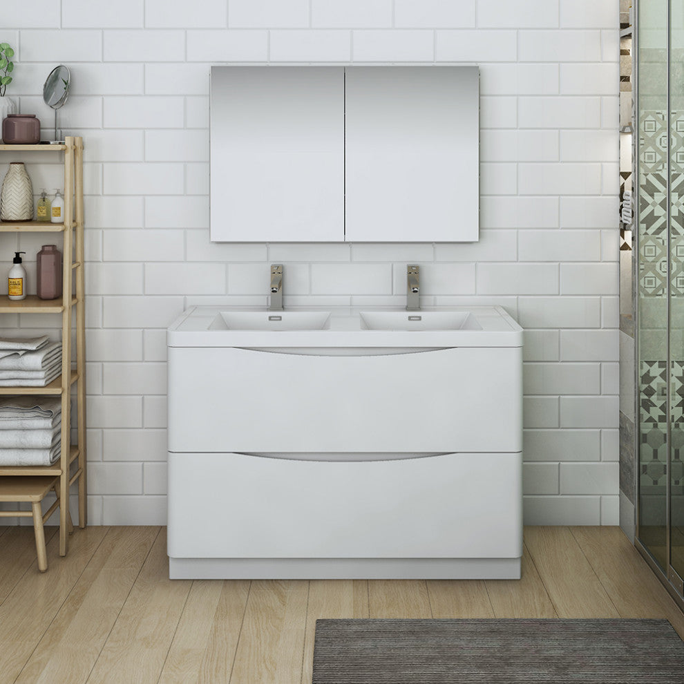 Fresca Tuscany 48" Gloss White Double Sink Vanity With Medicine Cabinet