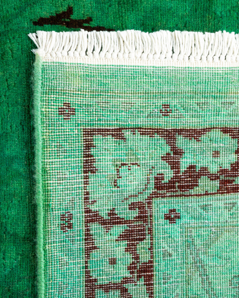 Fine Vibrance, One-of-a-Kind Hand-Knotted Runner Rug Green, 2' 7" x 12' 3"