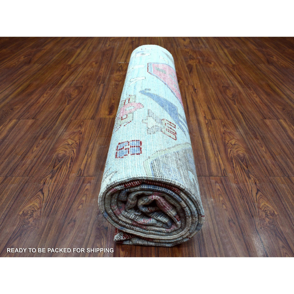Light Blue, Anatolian Design Soft Wool Hand Knotted Oriental Rug, 8'10"x11'8"
