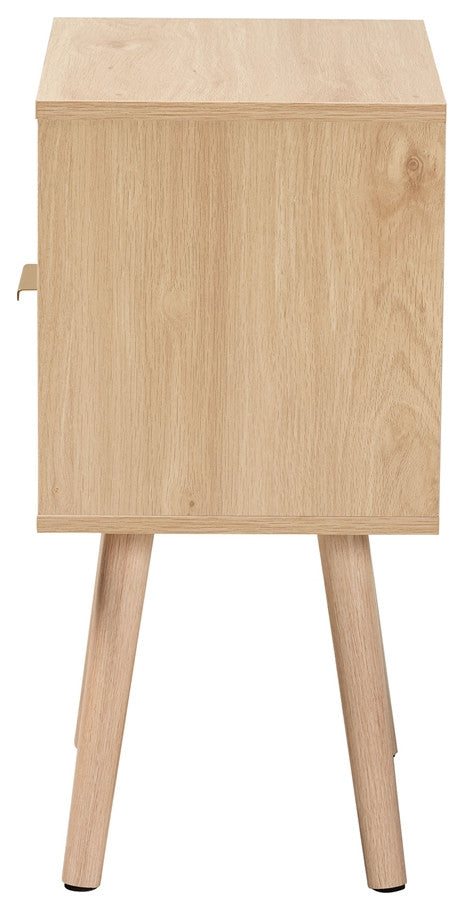 Mid-Century Modern Light Brown Finished Wood 1-Drawer End Table