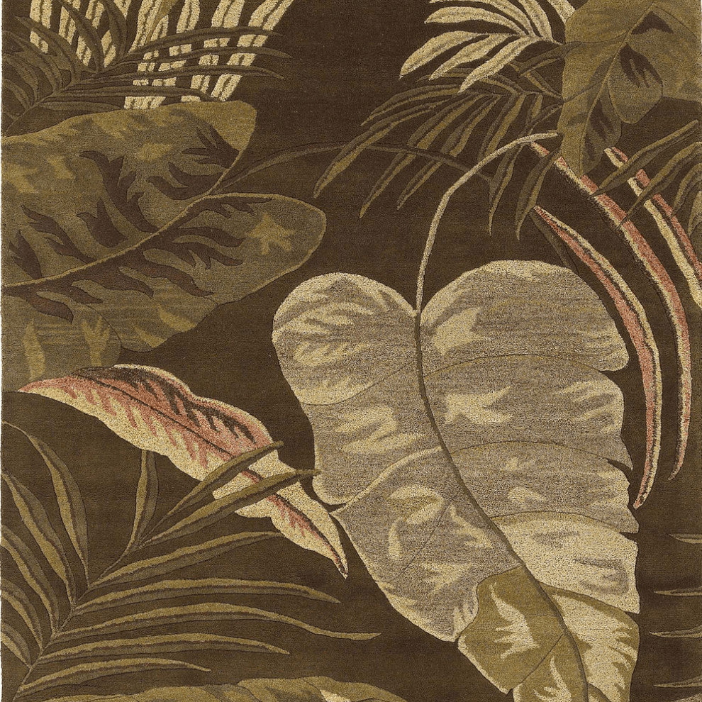 3' X 5' Mocha Leaves Wool Area Rug