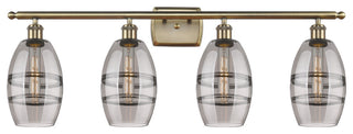 Ballston-Vaz 4-Light 36" Bath Vanity Light, Antique Brass, Light Smoke