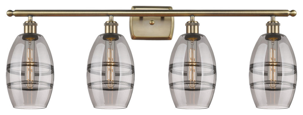 Ballston-Vaz 4-Light 36" Bath Vanity Light, Antique Brass, Light Smoke