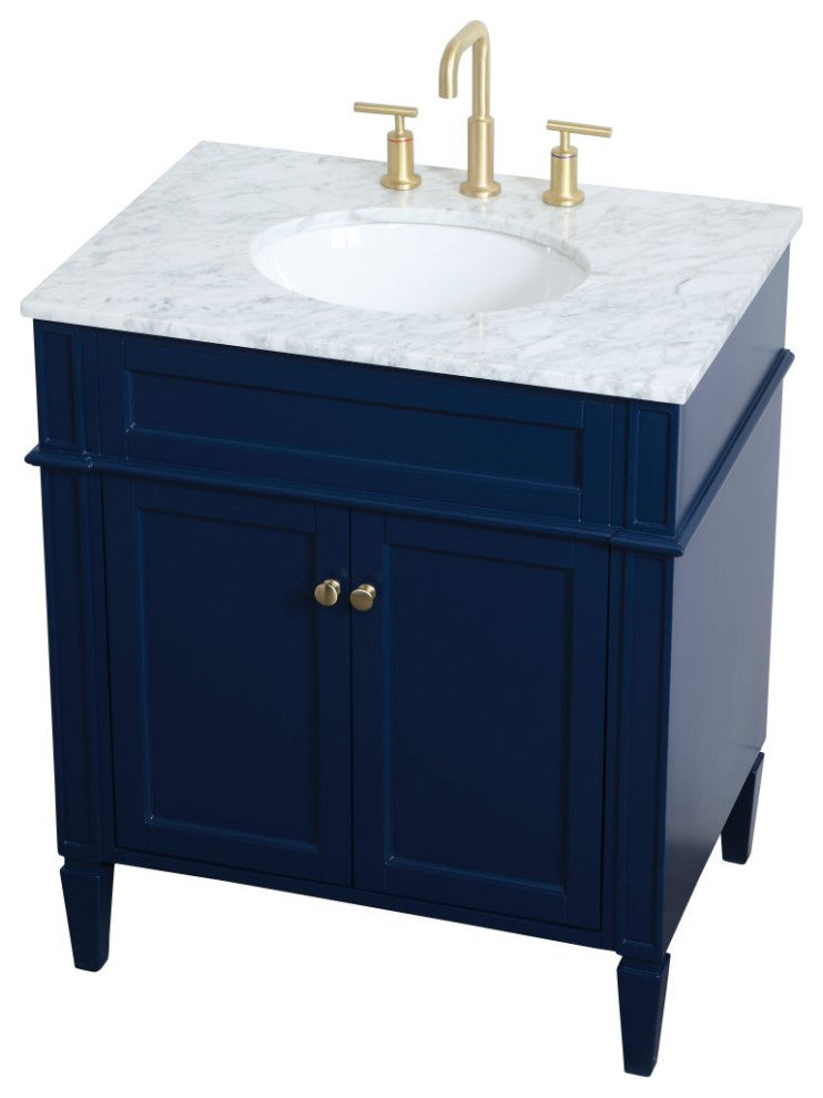 Home Living Vanity with Carrara White Marble Countertop, Blue, 30", Single Sink
