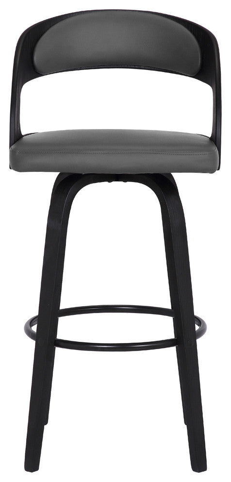 Shelly 26" Counterstool, Black Brush Wood Finish & Gray Faux Leather, Counterstool