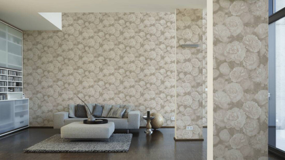 Floral Textured Wallpaper, Peony Flowers, 374023, Pink Rose Gray Silver, 1 Roll