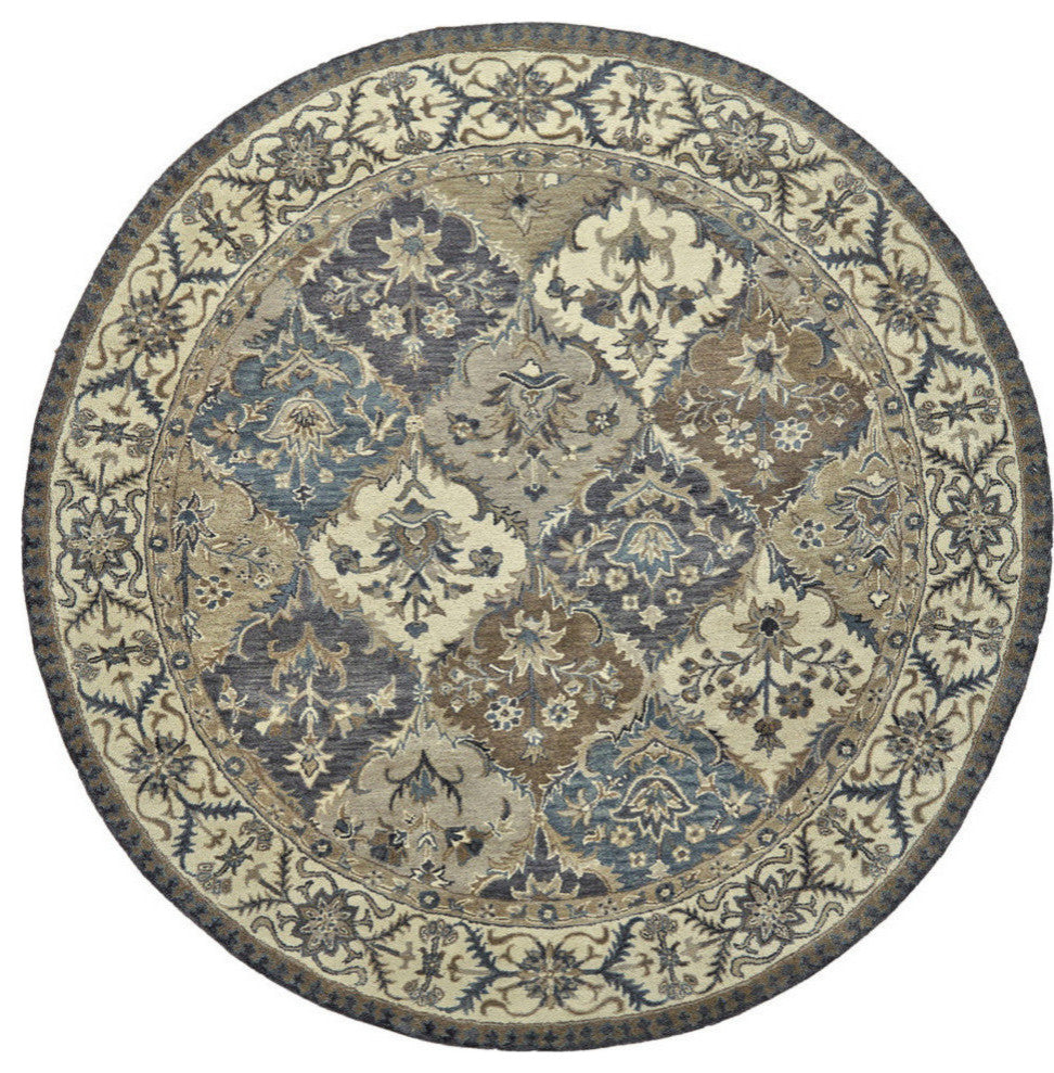 Weave & Wander Botticino Diamond Floral Persian Wool Rug, Navy/Grey/Beige, 10' R
