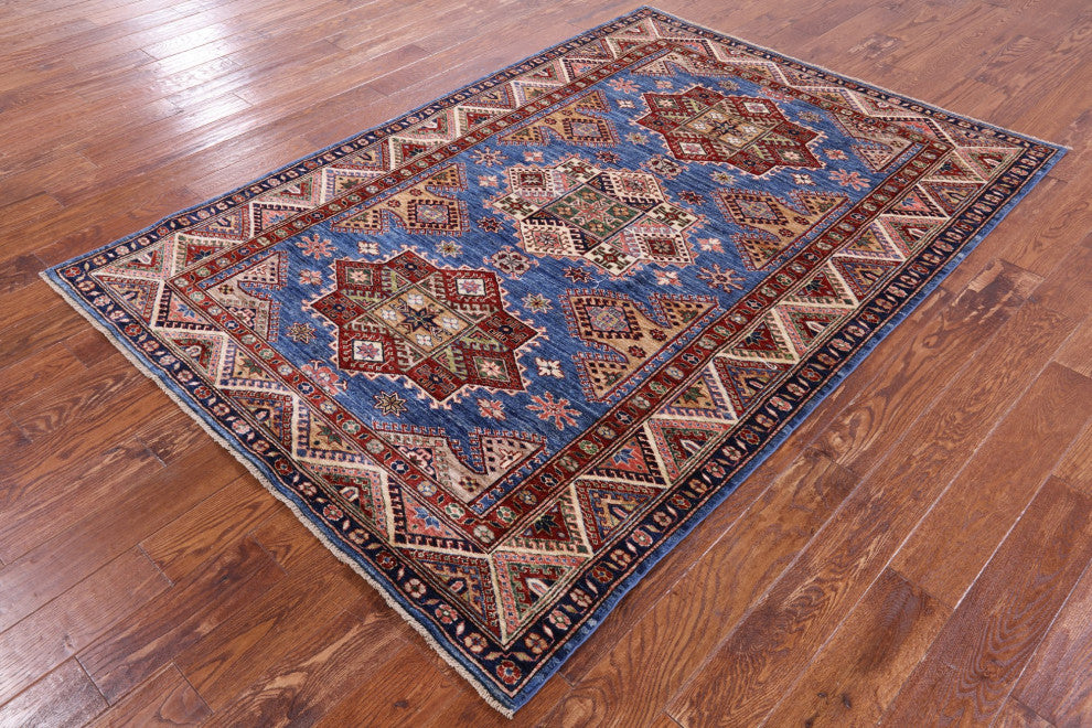5' 4" X 7' 7" Geometric Super Kazak Hand Knotted Wool Rug Q10526