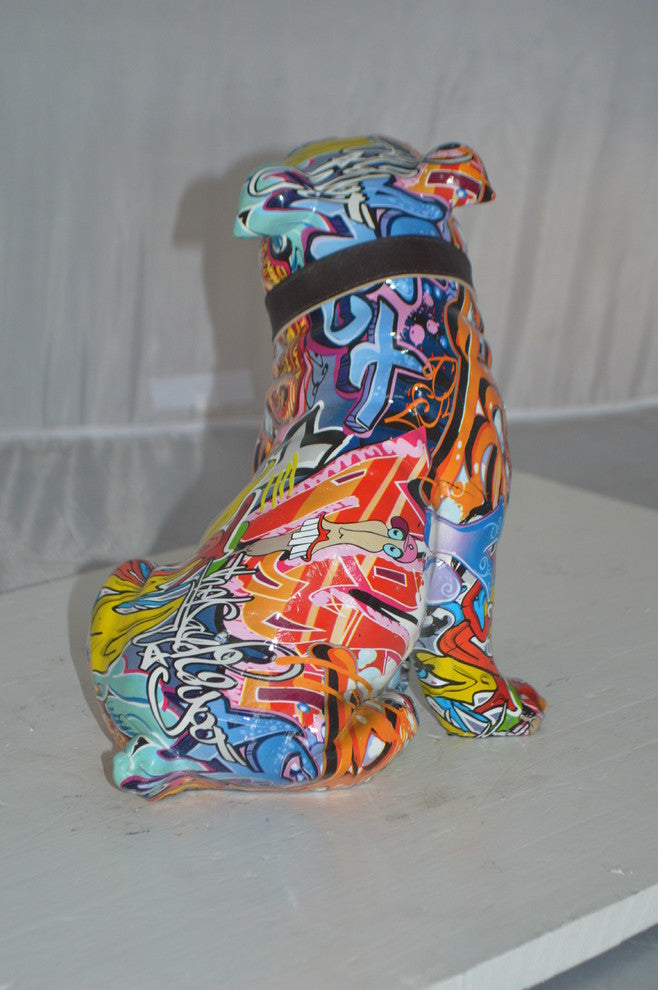 Modern Tie Dye Bulldog made of Resin -  Size: 9"L x 8"W x 12"H.