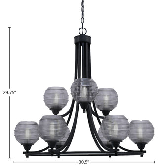Paramount 9-Light Chandelier, Matte Black, 6" Smoke Ribbed Glass