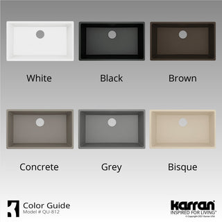 Karran QU-812 Undermount 32.5" Single Bowl Quartz Kitchen Sink, Concrete