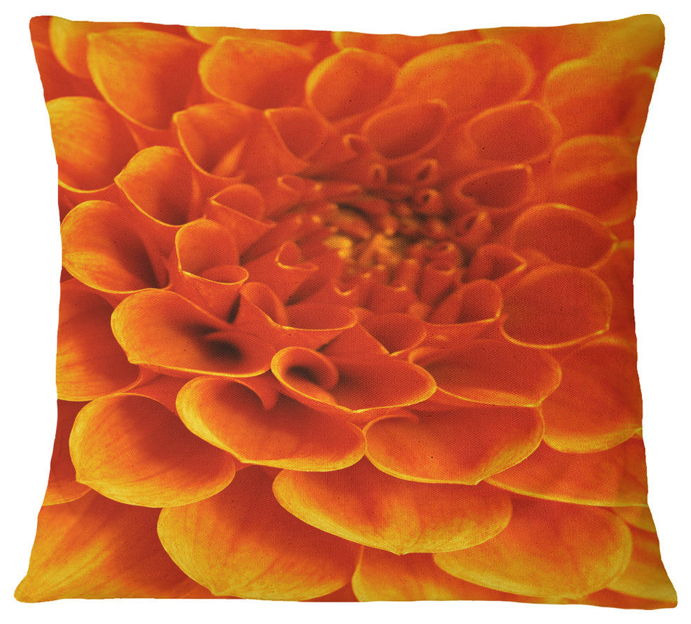 Orange Abstract Flower and Petals Floral Throw Pillow, 16"x16"