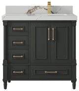 Aberdeen 36 Right Offset Bath Vanity in Black Top 2" Calacatta Gold