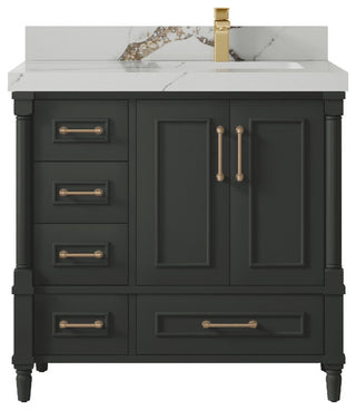 Aberdeen 36 Right Offset Bath Vanity in Black Top 2" Calacatta Gold