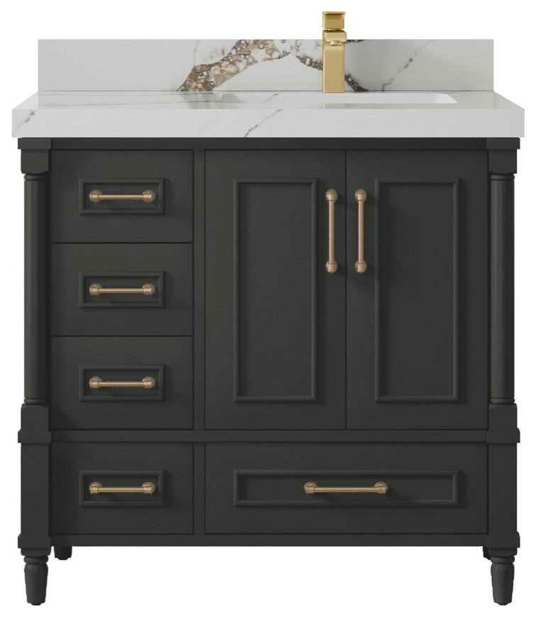 Aberdeen 36 Right Offset Bath Vanity in Black Top 2" Calacatta Gold