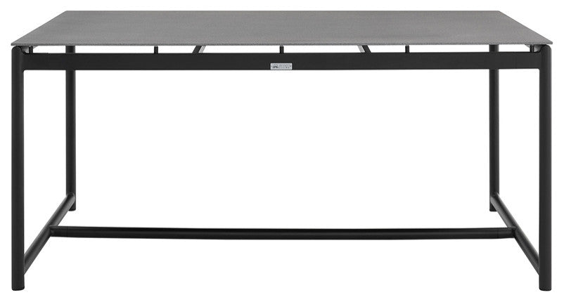 Crown Black Aluminum and Teak Outdoor Dining Table With Stone Top
